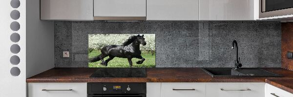 Panneaux muraux cuisine Cheval noir en fleurs