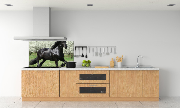 Panneaux muraux cuisine Cheval noir en fleurs