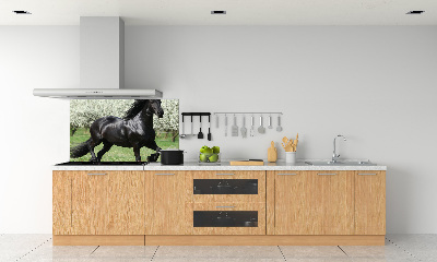 Panneaux muraux cuisine Cheval noir en fleurs