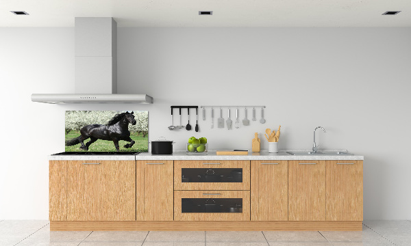 Panneaux muraux cuisine Cheval noir en fleurs