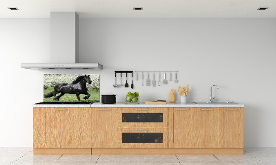 Panneaux muraux cuisine Cheval noir en fleurs