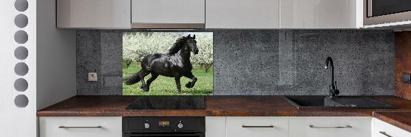 Panneaux muraux cuisine Cheval noir en fleurs