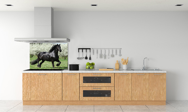 Panneaux muraux cuisine Cheval noir en fleurs