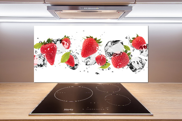 Crédence cuisine en verre trempé Fraises et eau