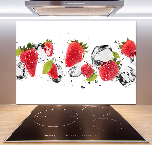 Crédence cuisine en verre trempé Fraises et eau