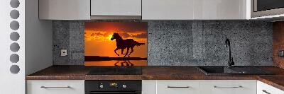 Panneau crédence cuisine Cheval au coucher du soleil