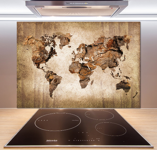 Verre pour crédence Carte du monde en bois