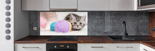 Panneau crédence cuisine Chat avec des écheveaux