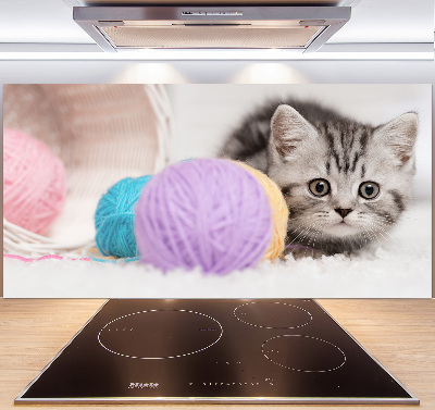 Panneau crédence cuisine Chat avec des écheveaux