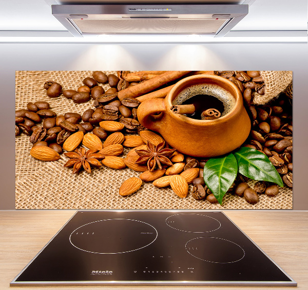 Crédence cuisine en verre Grains de café et tasse