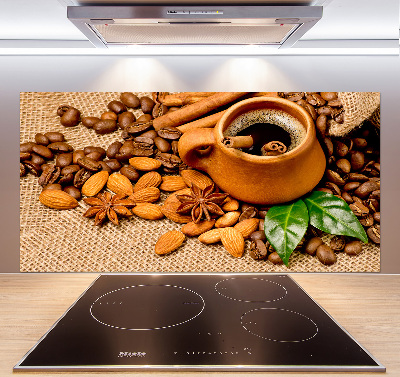 Crédence cuisine en verre Grains de café et tasse