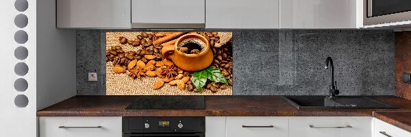 Crédence cuisine en verre Grains de café et tasse