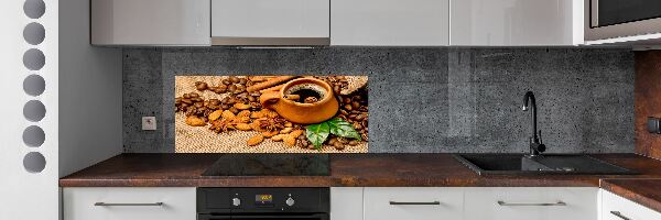 Crédence cuisine en verre Grains de café et tasse