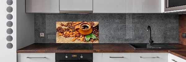 Crédence cuisine en verre Grains de café et tasse