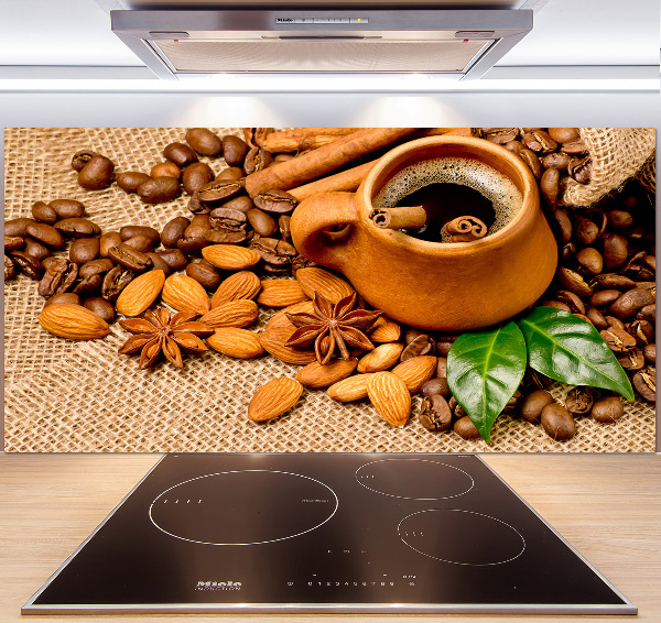 Crédence cuisine en verre Grains de café et tasse