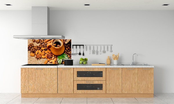 Crédence cuisine en verre Grains de café et tasse
