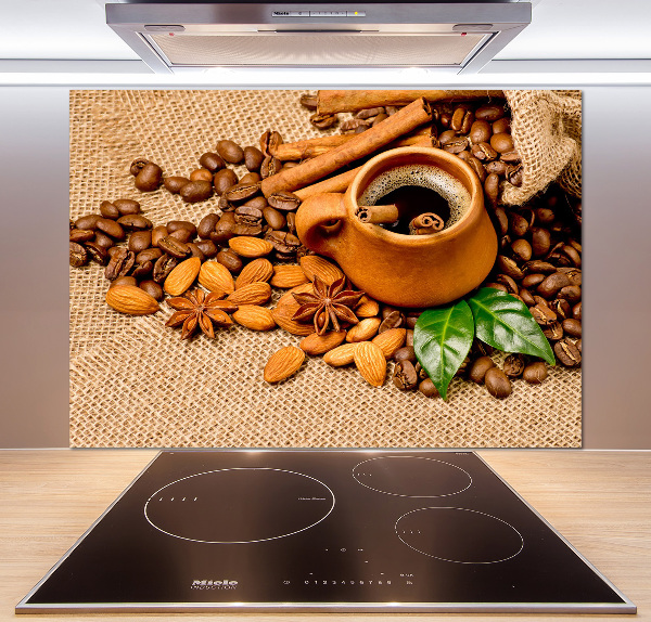 Crédence cuisine en verre Grains de café et tasse