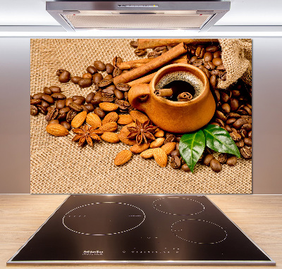 Crédence cuisine en verre Grains de café et tasse