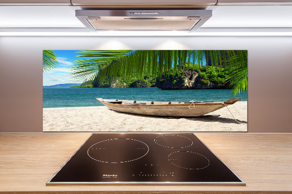 Panneau crédence cuisine Bateau sur la plage