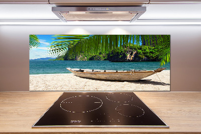 Panneau crédence cuisine Bateau sur la plage