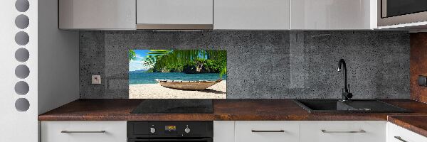 Panneau crédence cuisine Bateau sur la plage