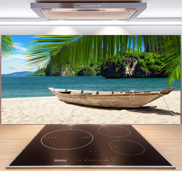 Panneau crédence cuisine Bateau sur la plage