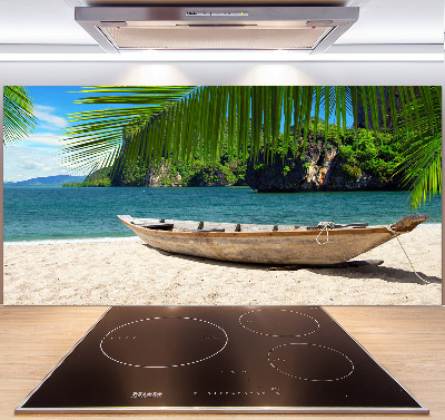 Panneau crédence cuisine Bateau sur la plage