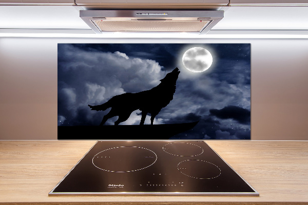 Panneau crédence cuisine Loup hurlant pleine lune