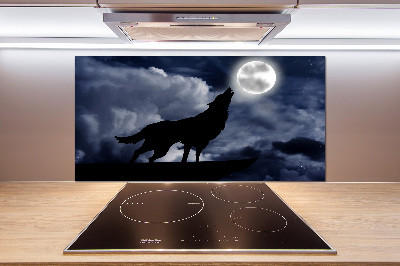 Panneau crédence cuisine Loup hurlant pleine lune