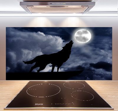 Panneau crédence cuisine Loup hurlant pleine lune
