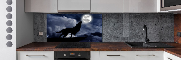 Panneau crédence cuisine Loup hurlant pleine lune
