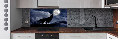 Panneau crédence cuisine Loup hurlant pleine lune