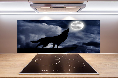 Panneau crédence cuisine Loup hurlant pleine lune