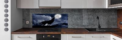 Panneau crédence cuisine Loup hurlant pleine lune
