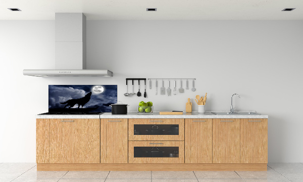 Panneau crédence cuisine Loup hurlant pleine lune