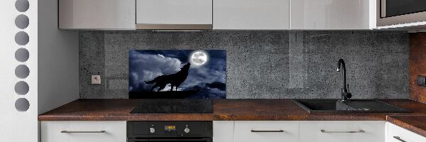 Panneau crédence cuisine Loup hurlant pleine lune