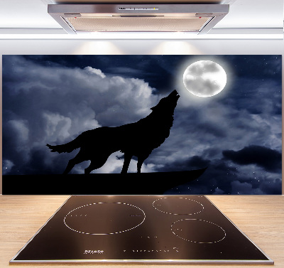 Panneau crédence cuisine Loup hurlant pleine lune