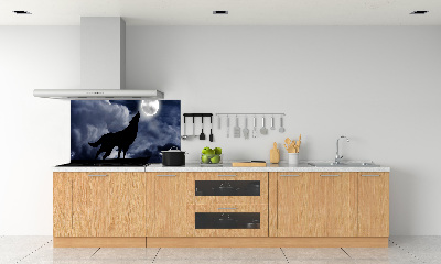 Panneau crédence cuisine Loup hurlant pleine lune