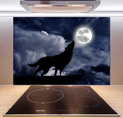 Panneau crédence cuisine Loup hurlant pleine lune