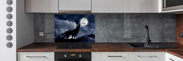 Panneau crédence cuisine Loup hurlant pleine lune