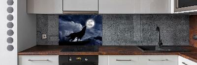 Panneau crédence cuisine Loup hurlant pleine lune