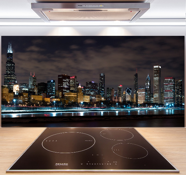 Crédence cuisine en verre Chicago la nuit
