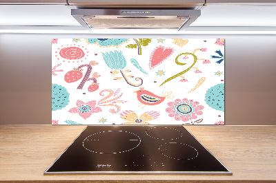 Crédence de cuisine en verre Fleurs et oiseaux