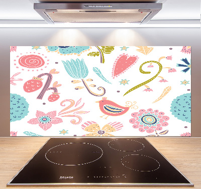 Crédence de cuisine en verre Fleurs et oiseaux