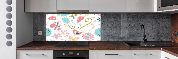 Crédence de cuisine en verre Fleurs et oiseaux