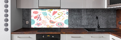Crédence de cuisine en verre Fleurs et oiseaux