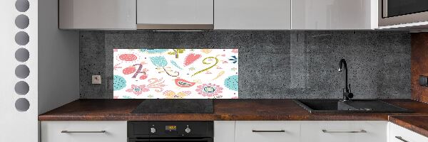 Crédence de cuisine en verre Fleurs et oiseaux