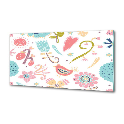 Crédence de cuisine en verre Fleurs et oiseaux