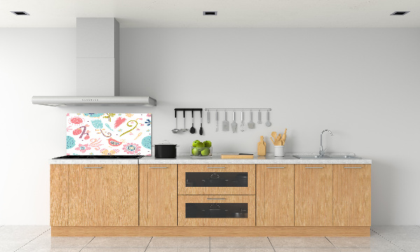 Crédence de cuisine en verre Fleurs et oiseaux