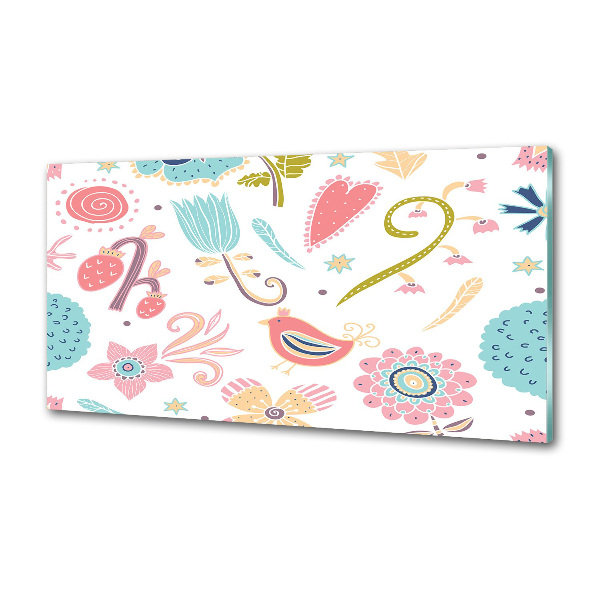 Crédence de cuisine en verre Fleurs et oiseaux